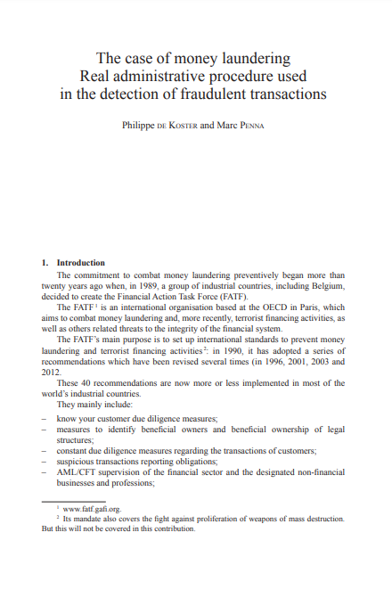 The case of money laundering Real administrative procedure used in the detection of fraudulent transactions