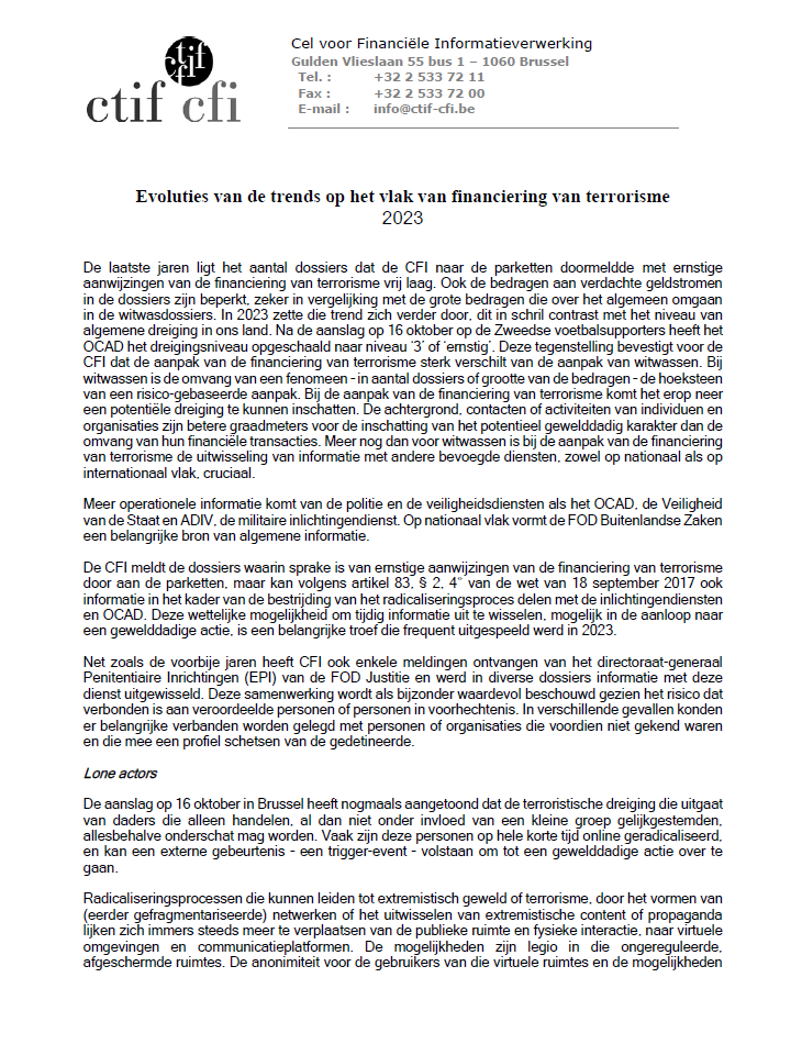 Evoluties van de trends op het vlak van financiering van terrorisme