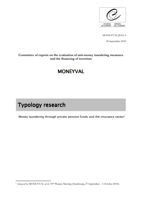 Rapport sur le blanchiment capitaux via les fonds de pension privés et le secteur des assurances